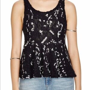Free People Peplum Black & White Knit Blouse